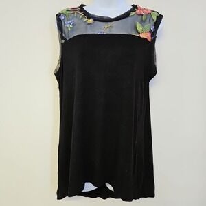 Kim & Cami Black Floral Embroidery Sleeveless Top Size L Fairygoth Feminine